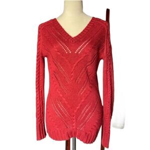 Buffalo by David Bitton Bright Red Knit V-Neck Pullover Sweater (Size: Medium)